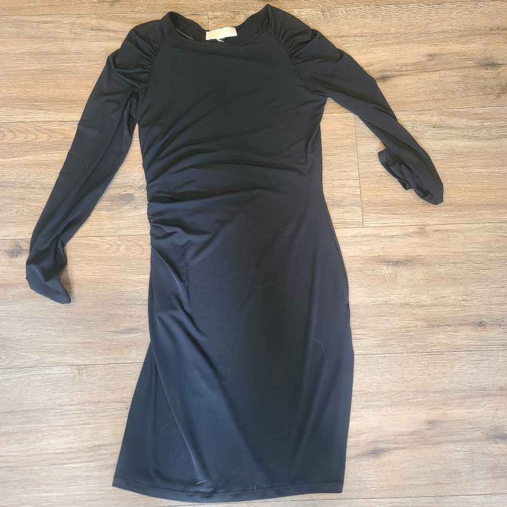 michael kors stretchy ruched Black Long Sleeve Dress, small